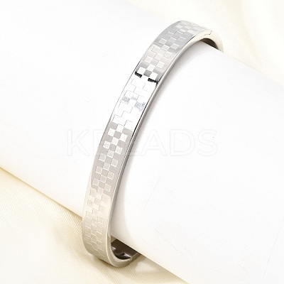 304 Stainless Steel Tartan Textured Hinged Cuff Bangles for Women SA-CBAC920-10P-1