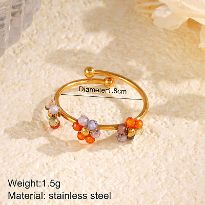 Flower 304 Stainless Steel with Cubic Zirconia Cuff Rings for Women FS-WG31CBD-05-1