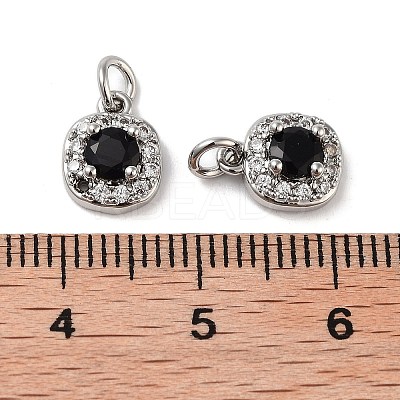 Square Brass Micro Pave Cubic Zirconia Charms KK-B102-09P-1