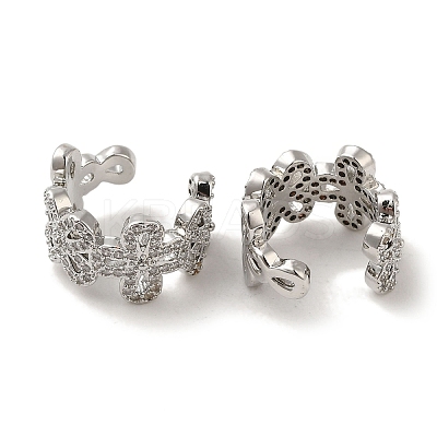 Rack Plating Brass Micro Pave Clear Cubic Zirconia Flower Cuff Earrings for Women EJEW-P280-01P-1