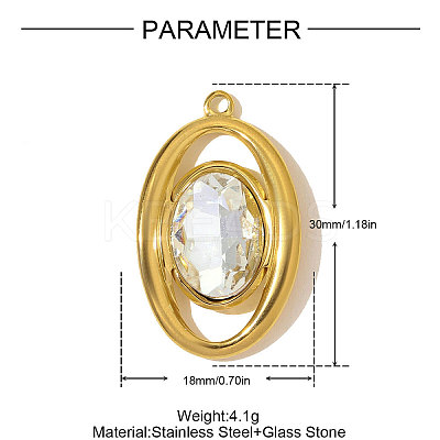 304 Stainless Steel Pave Cubic Zirconia Pendants STAS-OY010-15G-1