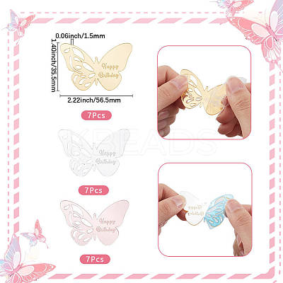21Pcs 3 Colors Birthday Theme Mirror Effect Acrylic Birthday Cupcake Insert Card Decoration AJEW-SP0001-72A-1