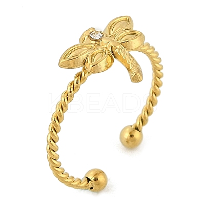 304 Stainless Steel Crystal Rhinestone Cuff Rings for Women RJEW-G338-02G-1