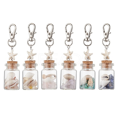 Natural Lapis Lazuli/Amethyst/Carnelian/Citrine/Rose Quartz/Amazonite Chip & Shell Beads inside Glass Wishing Bottle Pendant Decorations HJEW-JM03221-1
