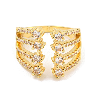 Brass Micro Pave Clear Cubic Zirconia Wide Open Cuff Rings for Women RJEW-L121-009G-1