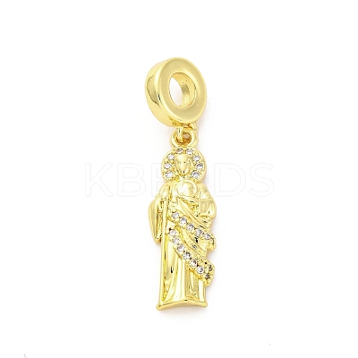 Brass Micro Pave Cubic Zirconia Saint European Dangle Charms KK-D325-27G-03-1