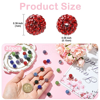 30Pcs Pave Disco Ball Beads RB-YW0001-14C-1