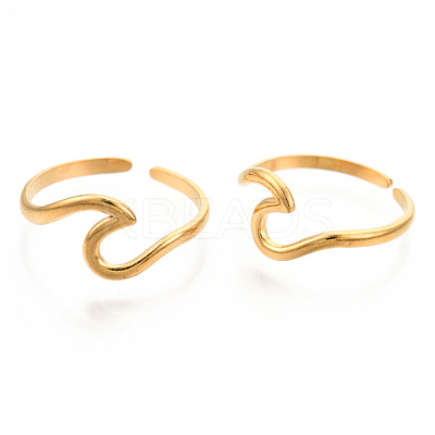 Ion Plating(IP) 304 Stainless Steel Sea Wave Cuff Rings RJEW-N038-115LG-1