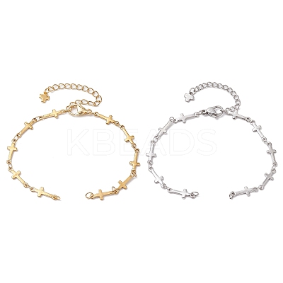 2Pcs 2 Colors 304 Stainless Steel Cross Link Chain Bracelet Making AJEW-JB01299-1