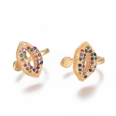 Golden Plated Brass Micro Pave Cubic Zirconia Cuff Earrings EJEW-L244-32G-1