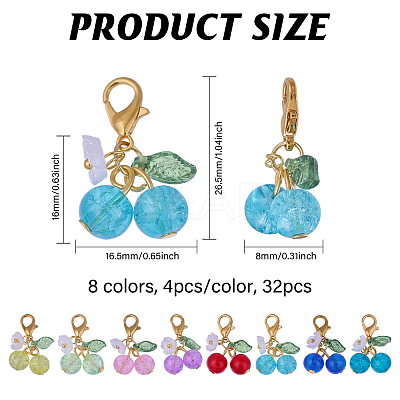 32Pcs 8 Colors Cherry Acrylic & Glass Pendant Decoration HJEW-CA00041-1