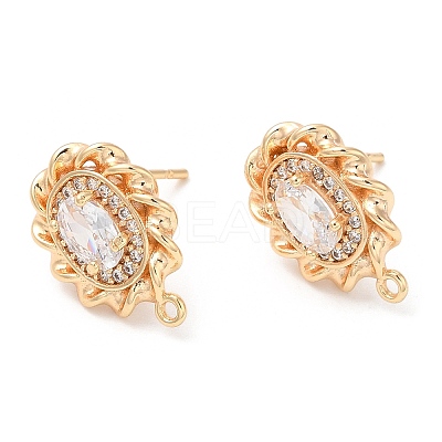 Brass with Glass Stud Earring Findings KK-K333-66G-1