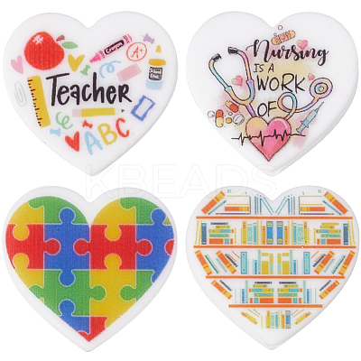 8Pcs 4 Style Heart Silicone Focal Beads SIL-SC0001-65-1