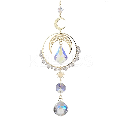 Moon Brass & 304 Stainless Steel Hanging Suncatchers HJEW-TA00154-1