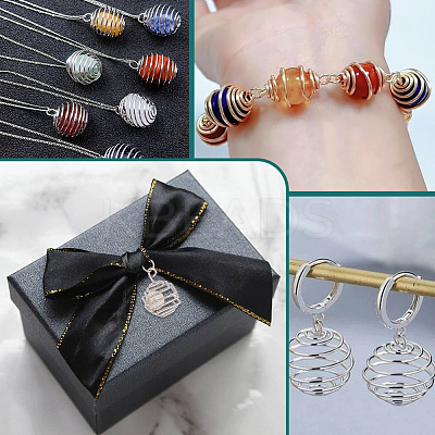50Pcs 2 Colors Iron Wire Spiral Bead Cage Pendants IFIN-PH0002-11-1