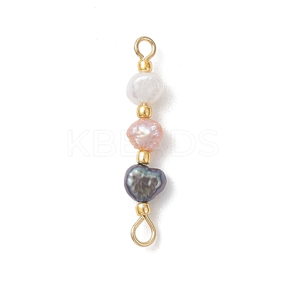 Natural Baroque Keshi Pearl Two Sides Polished Beaded Links Connector Charms PALLOY-JF04813-1