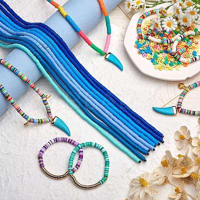 10 Strands 5 Colors Flat Round Handmade Polymer Clay Beads CLAY-SZ0002-02D-1