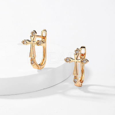 Elegant Brass Clear Cubic Zirconia Cross Hoop Earrings AK0383-1