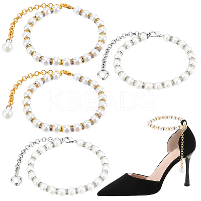 2 Pairs 2 Styles Women's Detachable ABS Plastic Imitation Pearl Beaded Shoe Laces for High Heels DIY-PH0022-88C-1