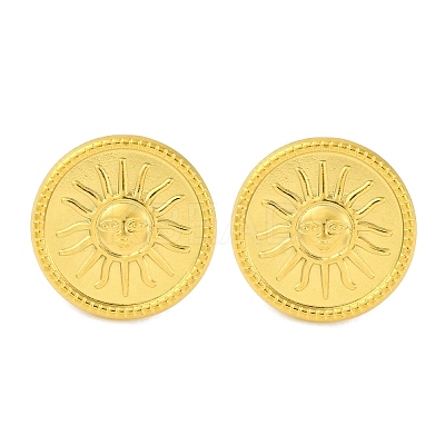 Ion Plating(IP) 304 Stainless Steel Flat Round with Sun Stud Earrings EJEW-D281-24G-1