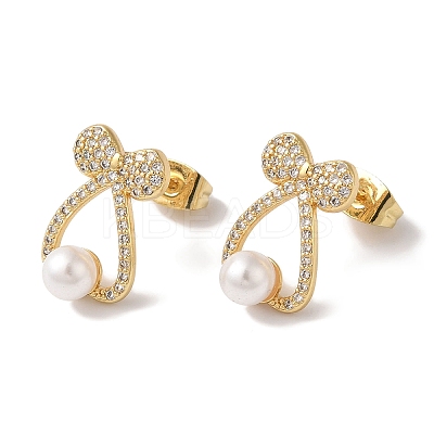 Bowknot Brass Micro Pave Clear Cubic Zirconia Stud Earrings LS-EJEW-A110-06G-1