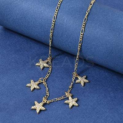 Brass Micro Pave Clear Cubic Zirconia Starfish Pendant Necklaces NJEW-B157-06G-1