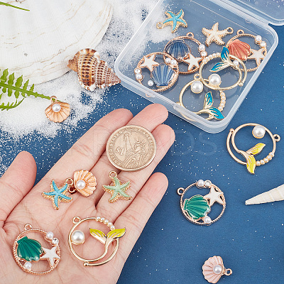 24Pcs 4 Style Zinc Alloy Enamel Pendants ENAM-SC0002-52-1