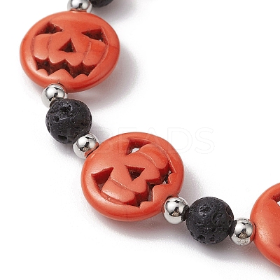 Halloween Pumpkin Synthetic Turquoise & Natural Lava Rock Beaded Stretch Bracelets BJEW-TA00487-1