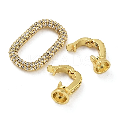 Rack Plating Brass Micro Pave Clear Cubic Zirconia Fold Over Clasps KK-A234-021B-G-1