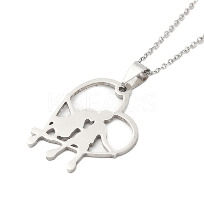 Non-Tarnish 201 Stainless Steel Cable Chain Heart with Couple Pendant Necklaces for Women NJEW-U005-01P-1