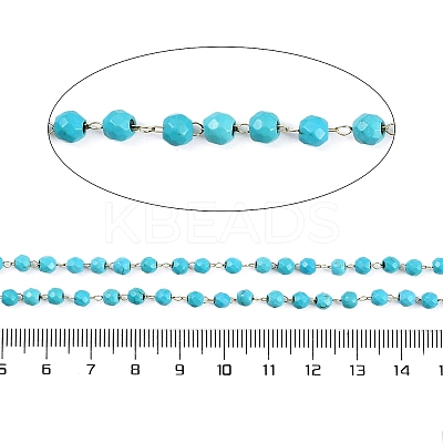 Ion Plating(IP) 304 Stainless Steel & Faceted Glass Handmade Beads Chain CHS-H028-01G-1