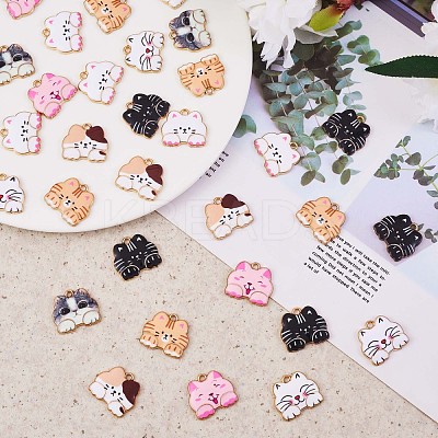 35 Pieces Cat Enamel Charm Pendant Alloy Enamel Animal Charm Mixed Color for Jewelry Necklace Bracelet Earring Making Crafts JX249A-1