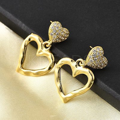 Hollow Heart Brass Micro Pave Clear Cubic Zirconia Dangle Stud Earrings EJEW-Z099-02G-02-1