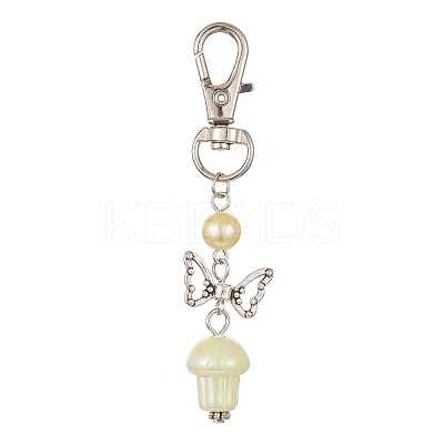 UV Plating Rainbow Iridescent Opaque Acrylic Mushroom Pendant Decoration HJEW-JM01176-1