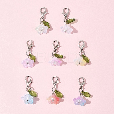 8Pcs 8 Colors Flower Acrylic Pendant Decorations HJEW-FS00034-03-1