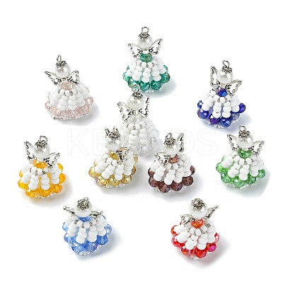 10 Colors Glass Seed Beaded Angel Pendants PALLOY-CJ00089-1