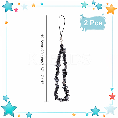 Natural Snowflake Obsidian Chips Beaded Chain Mobile Straps FIND-WH0135-07B-1