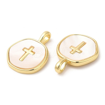 Rack Plating Brass Pendants with Shell X-KK-Q775-01G-1