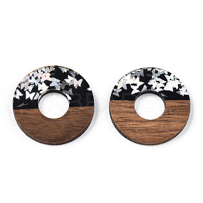 Opaque Resin & Walnut Wood Pendants RESI-N039-63B-1
