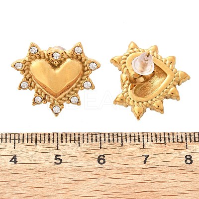 Heart 304 Stainless Steel Micro Pave Clear Cubic Zirconia Stud Earrings EJEW-V016-01G-02-1