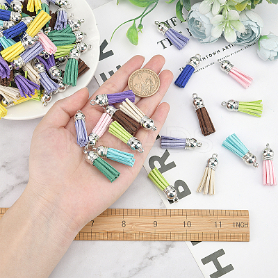 100Pcs 10 Colors Faux Suede Tassel Pendant Decorations FIND-SC0002-28-1