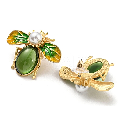 Alloy Enamel Bees Stud Earrings with Glass Beaded EJEW-F323-03G-1