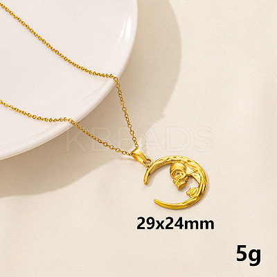 Minimalist Stainless Steel Moon with Skull Pendant Necklace for Women RX9725-6-1