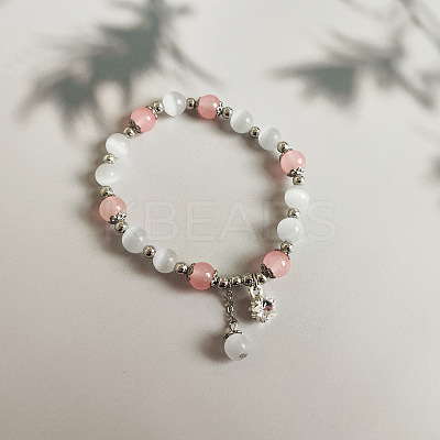 Cat Eye Round Beaded Stretch Bracelets WG66F0A-04-1