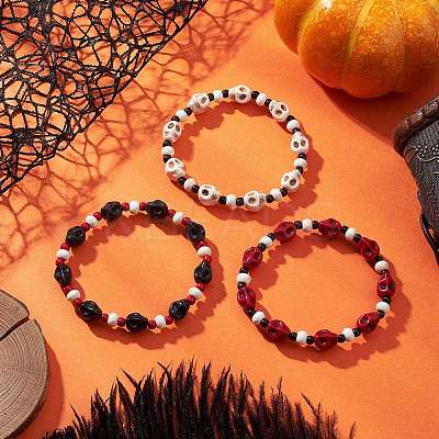3Pcs 3 Colors Synthetic Turquoise & Glass Seed Beads Bracelets BJEW-JB12170-1