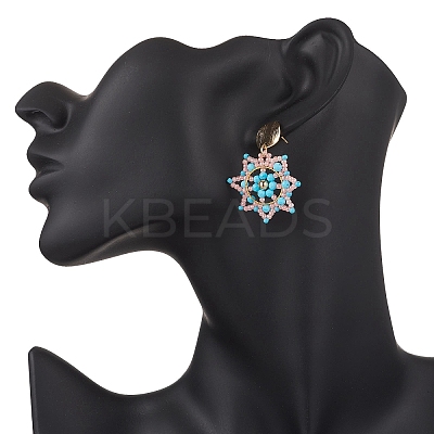 Handmade Glass Seed Beads Flower Dangle Stud Earrings EJEW-MZ00570-02-1