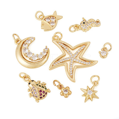 8Pcs 8 Styles Brass Micro Pave Cubic Zirconia Pendants KK-TA0002-53-1