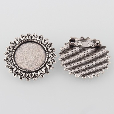 Vintage Alloy Flower Brooch Cabochon Bezel Settings PALLOY-O038-21AS-1