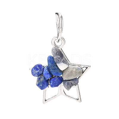 6Pcs 6 Styles Natural & Synthetic Mixed Stone Chip Pendants PALLOY-JF01946-02-1