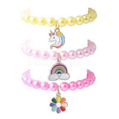 3Pcs 3 Colors ABS Plastic Imitation Pearl Beads Stretch Bracelets BJEW-JB11585-1
